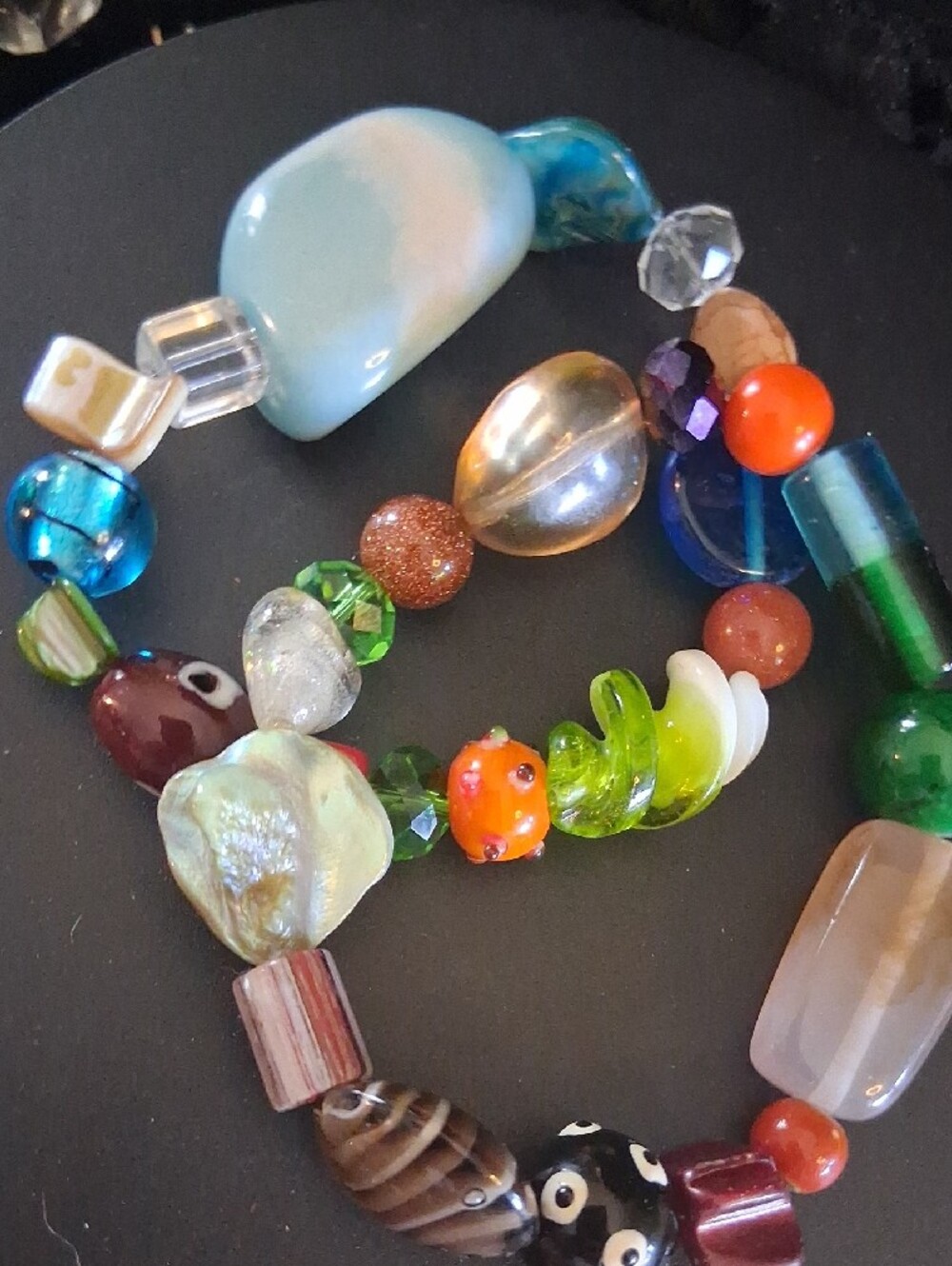 Multicolor Glass Bead Stretch Bracelet - Colorful Women’s Jewelry - Picture 3 of 4
